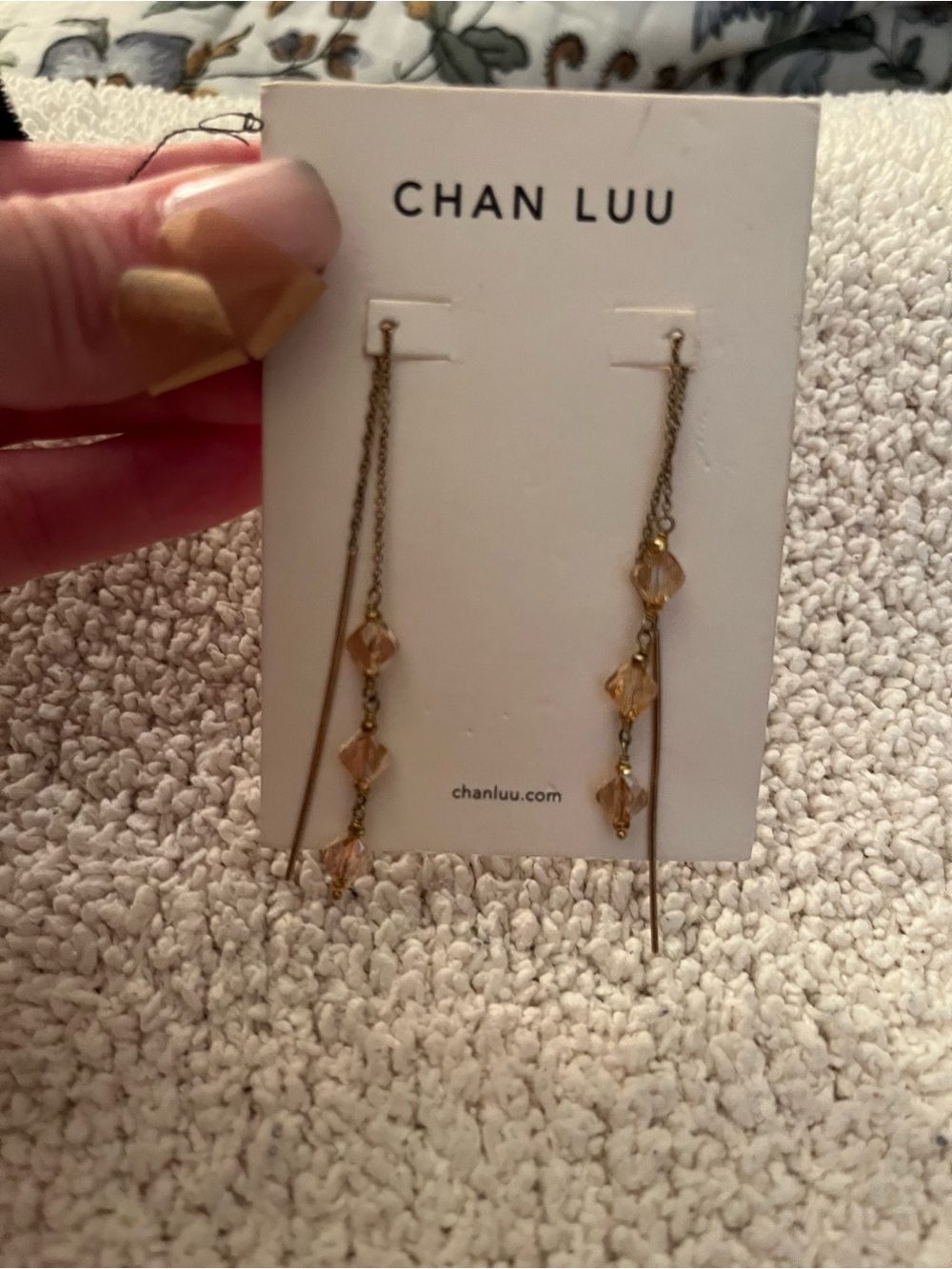 CHAN LUU Gold Threader Earrings with Champagne Beads